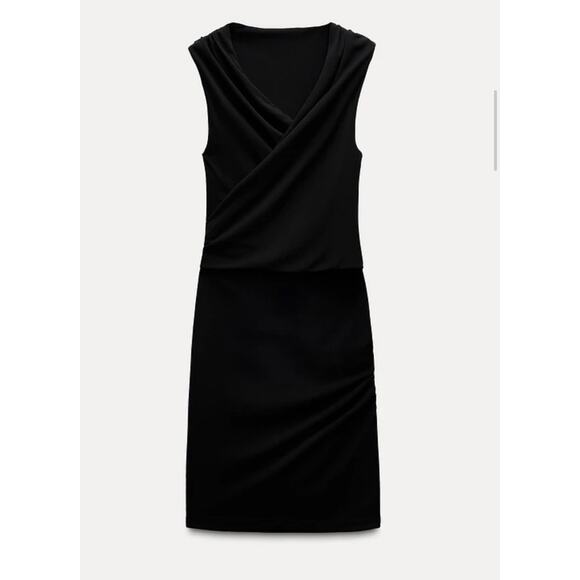 Nwt- Zara - BELTED DRAPED DRESS-XS - Picture 2 of 6
